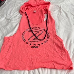 Zumba Fitness Coral Pink Hooded Cutaway Tank with Logo